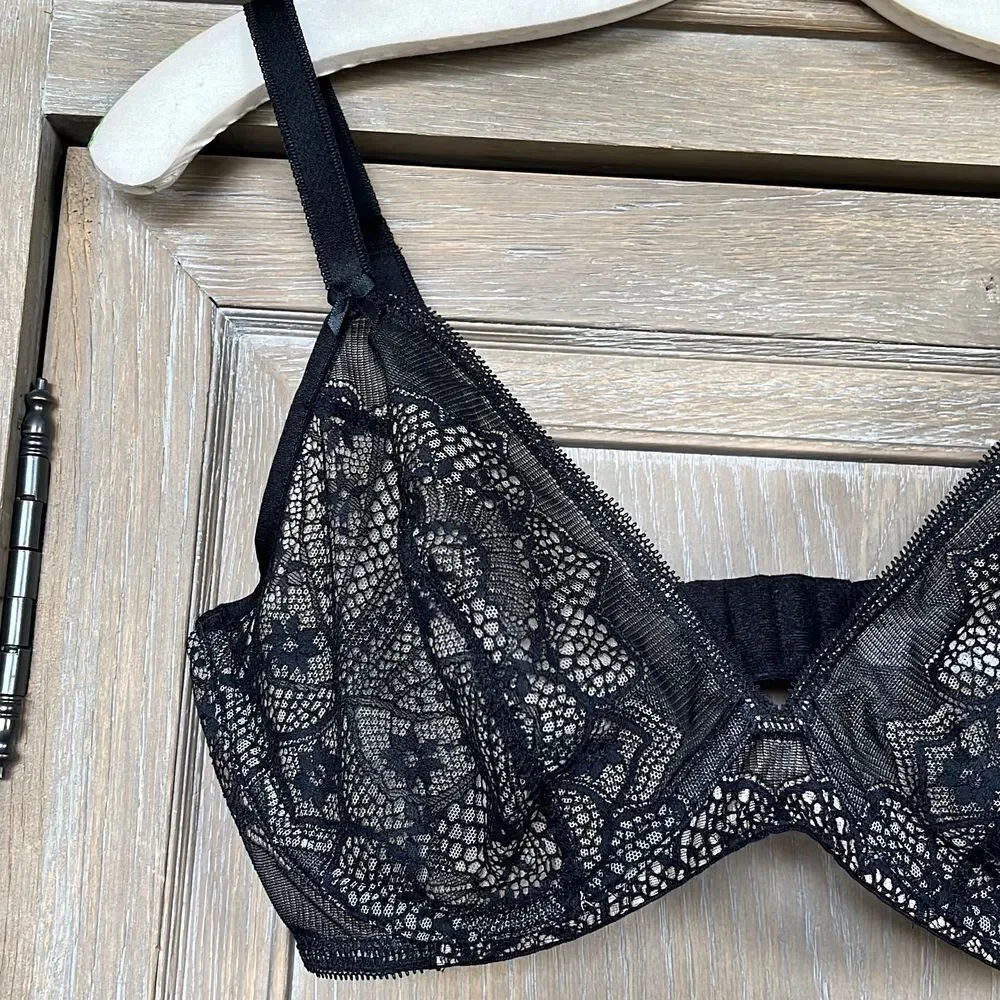 Wacoal Take The Plunge Underwire Bra Black Lace 34 DD New